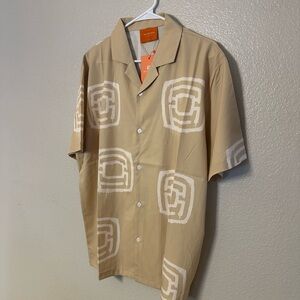 🆕 Stylish Tan Patterned Men's Casual Button Down Shirt XXL